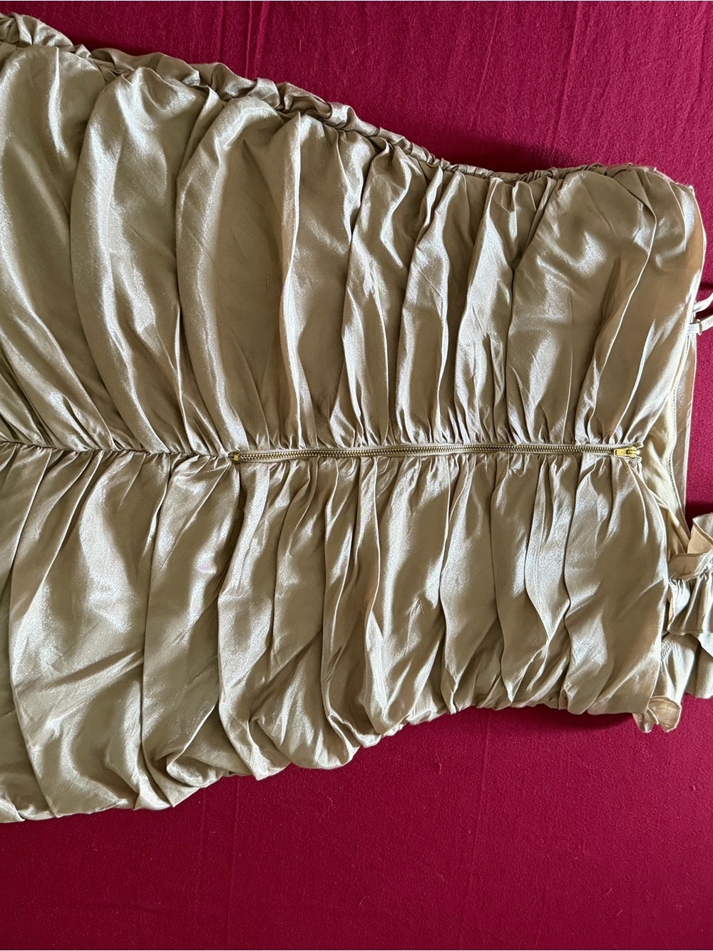 mandee Gold Ruched Strapless Dress
